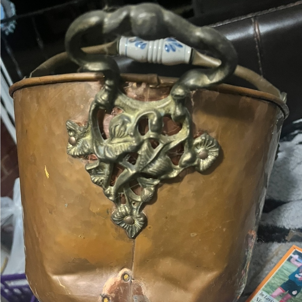 Vintage Copper Bucket with Ornate Handle